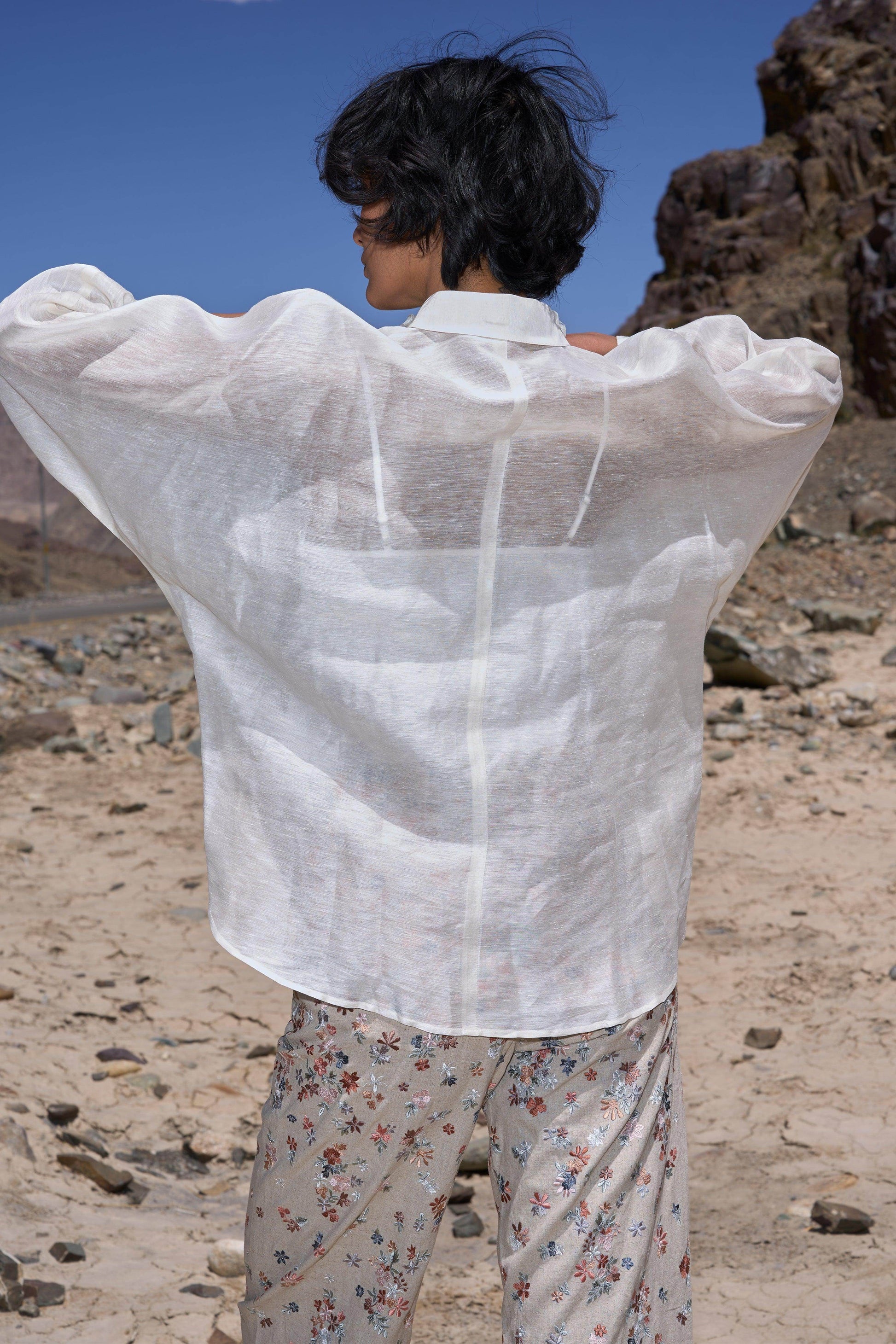 FLORAL COLLAR SILK LINEN SHIRT - dash and dot