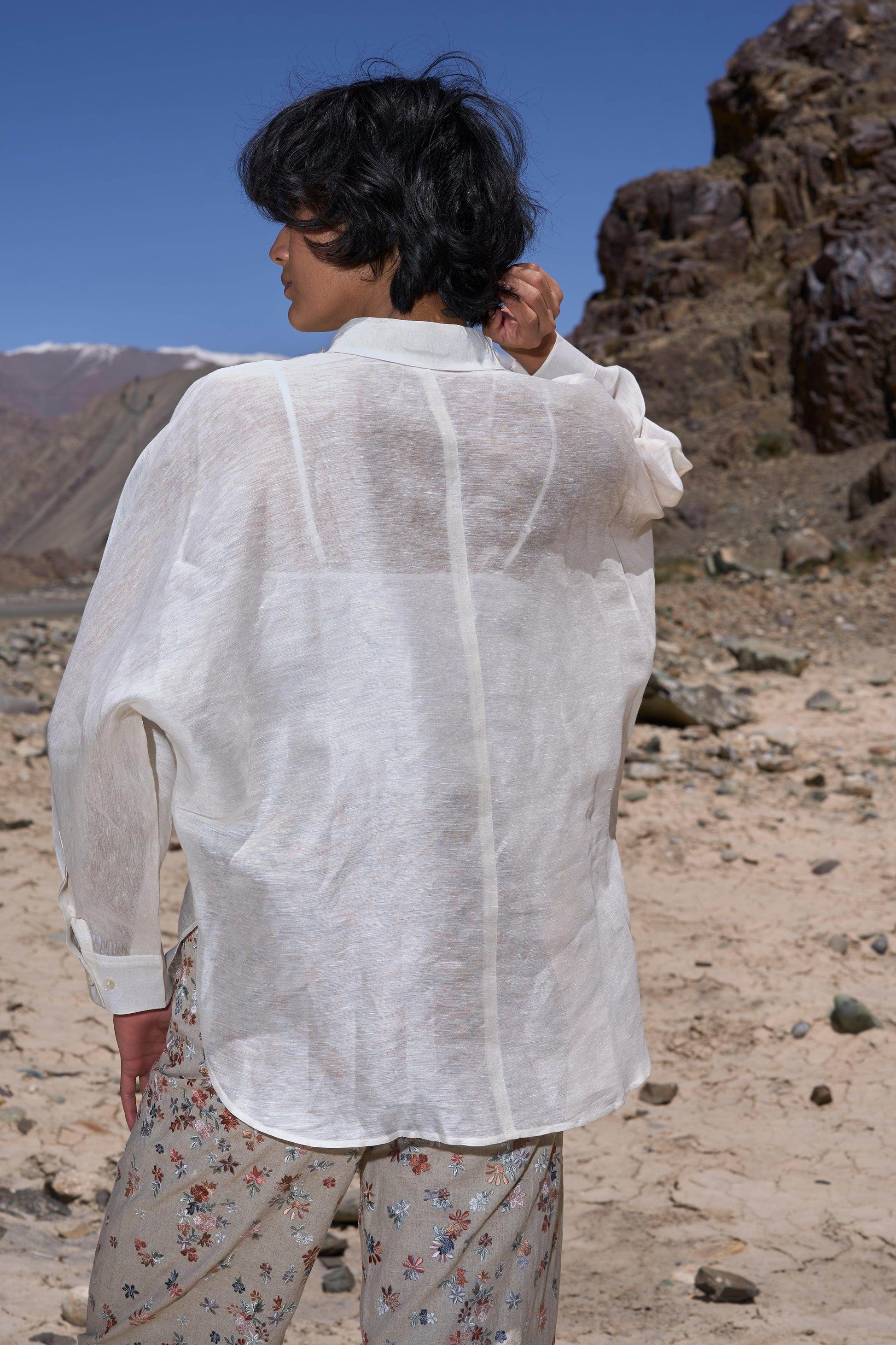 FLORAL COLLAR SILK LINEN SHIRT - dash and dot