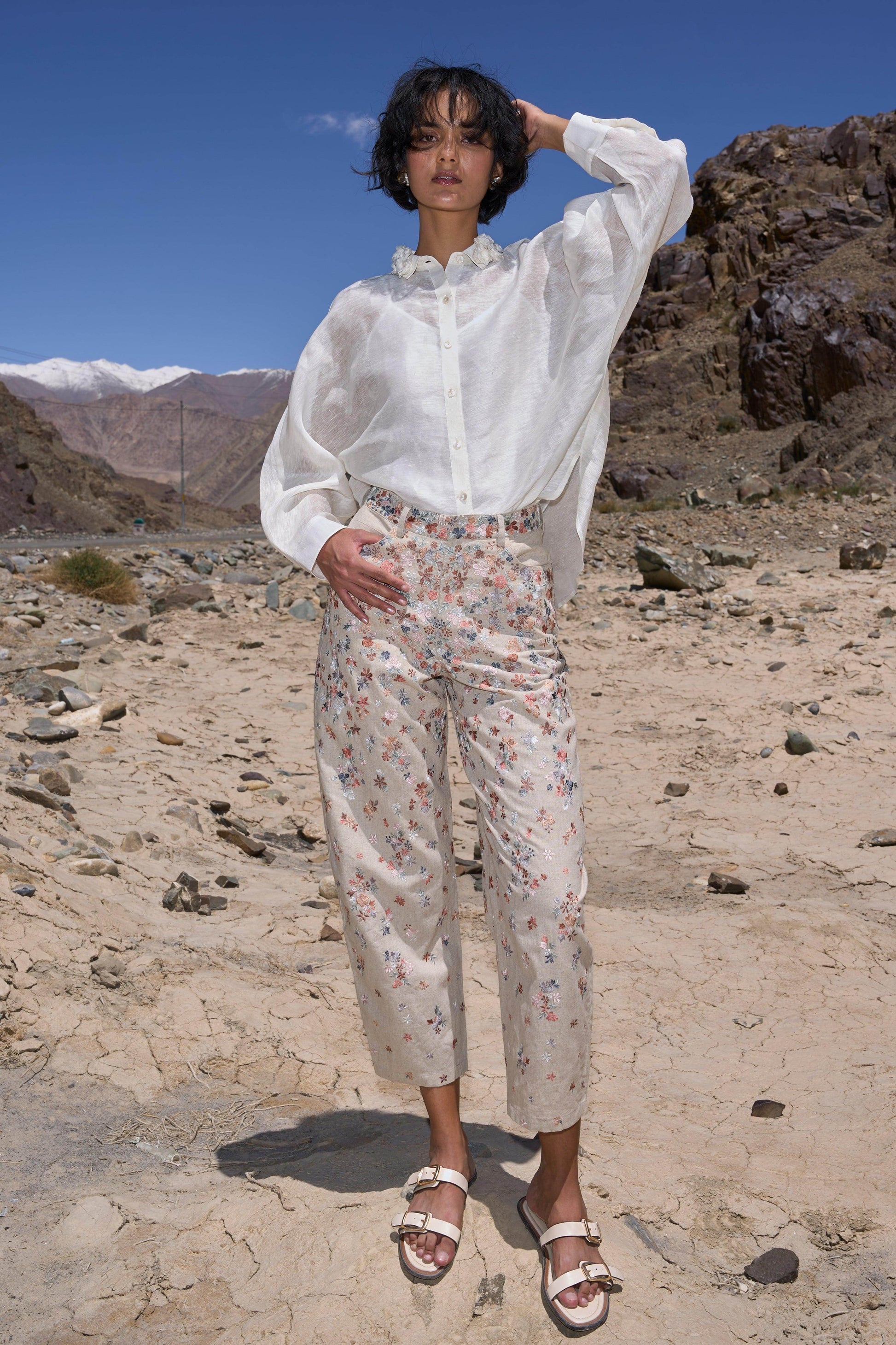 FLORAL COLLAR SILK LINEN SHIRT - dash and dot