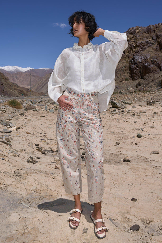 FLORAL COLLAR SILK LINEN SHIRT - dash and dot dash and dot