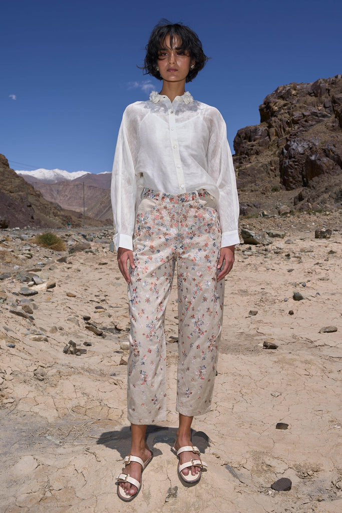 FLORAL EMBROIDERED LINEN PANT - dash and dot dash and dot