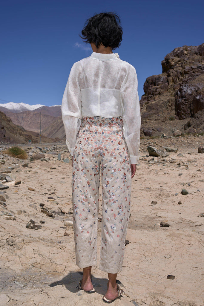 FLORAL EMBROIDERED LINEN PANT - dash and dot dash and dot