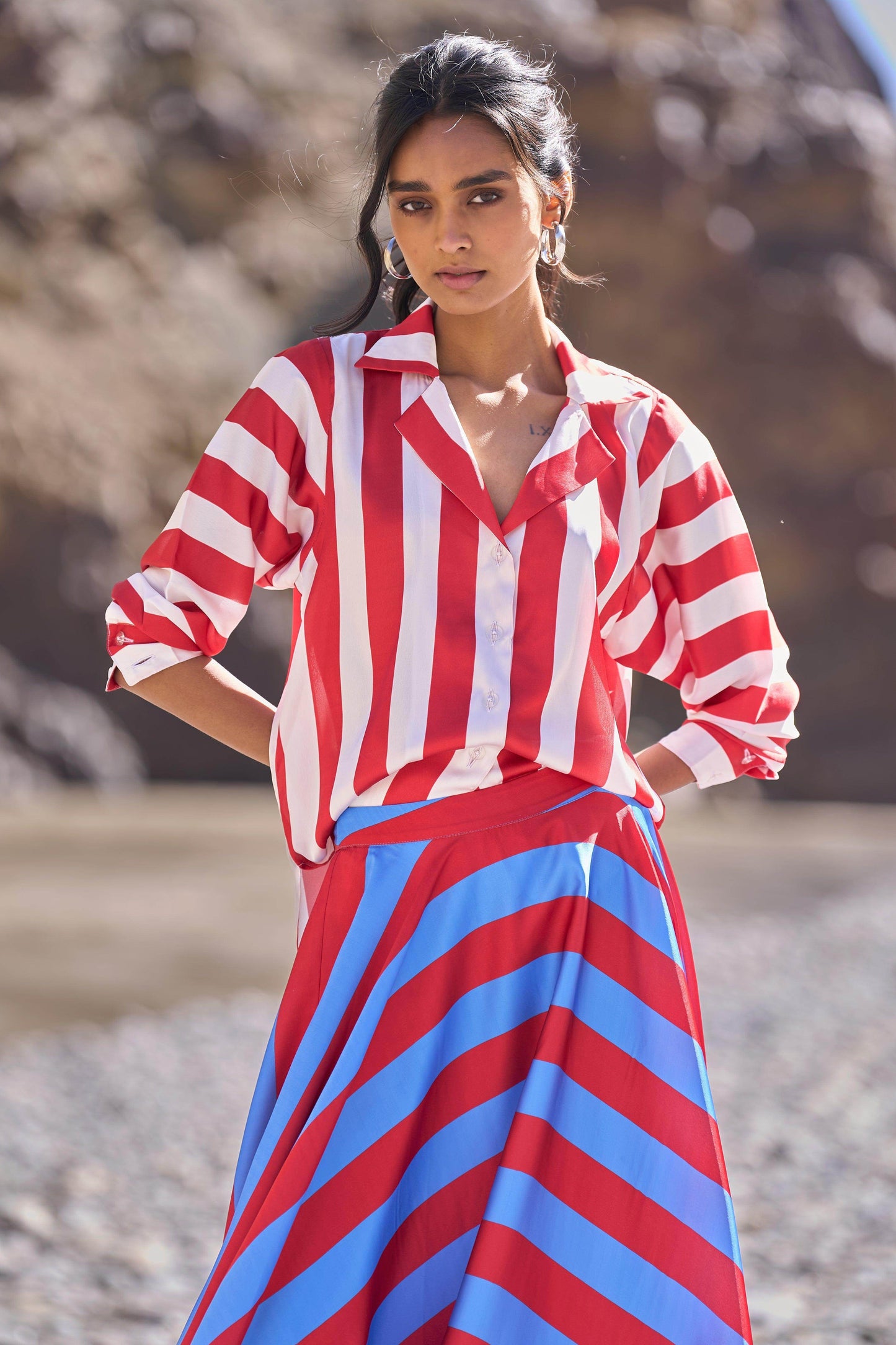 STRIPED SATIN SHIRT - dash and dot