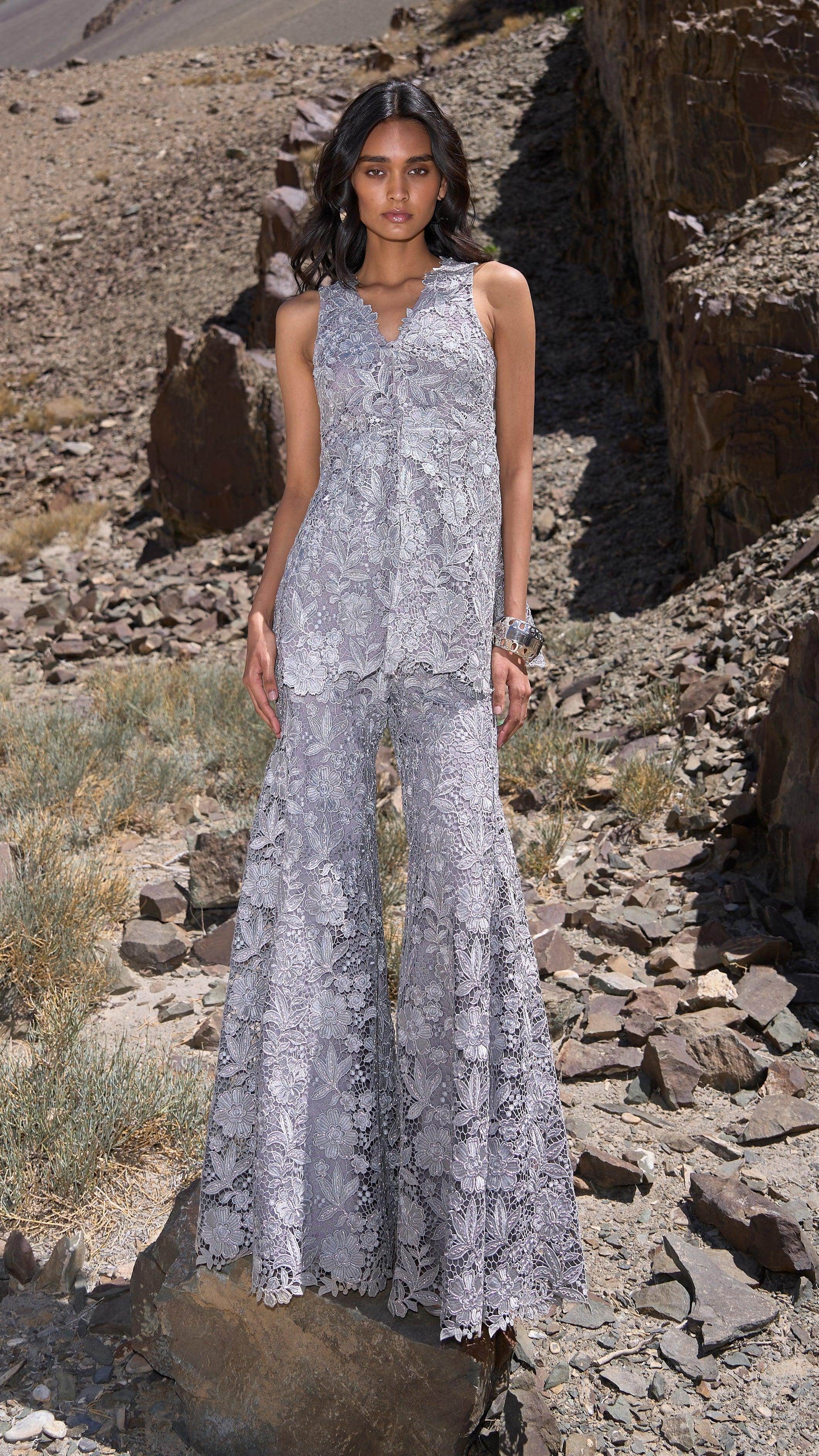 EMBROIDERED LACE FLARE PANT - dash and dot