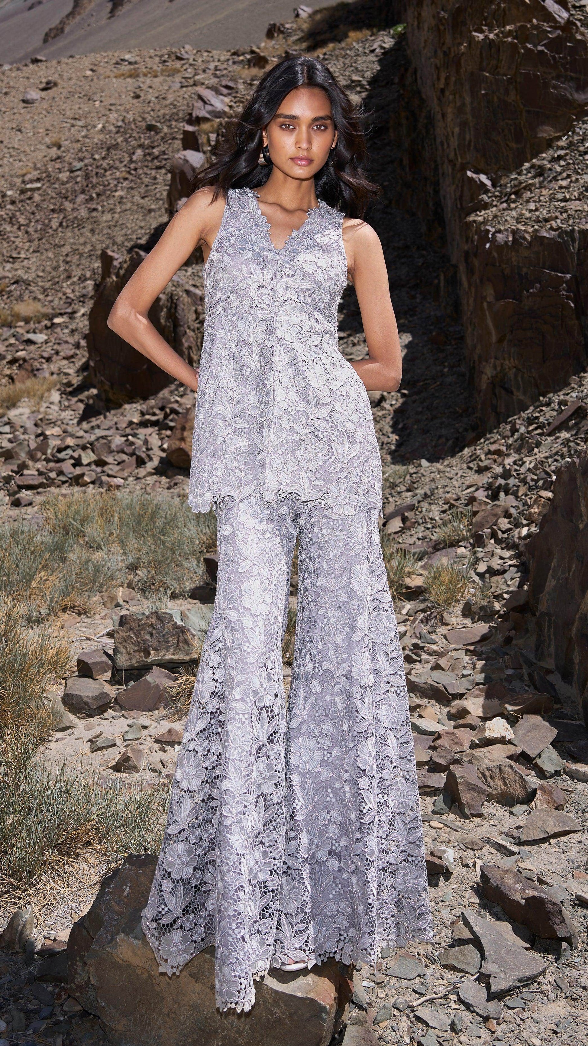 EMBROIDERED LACE FLARE PANT - dash and dot