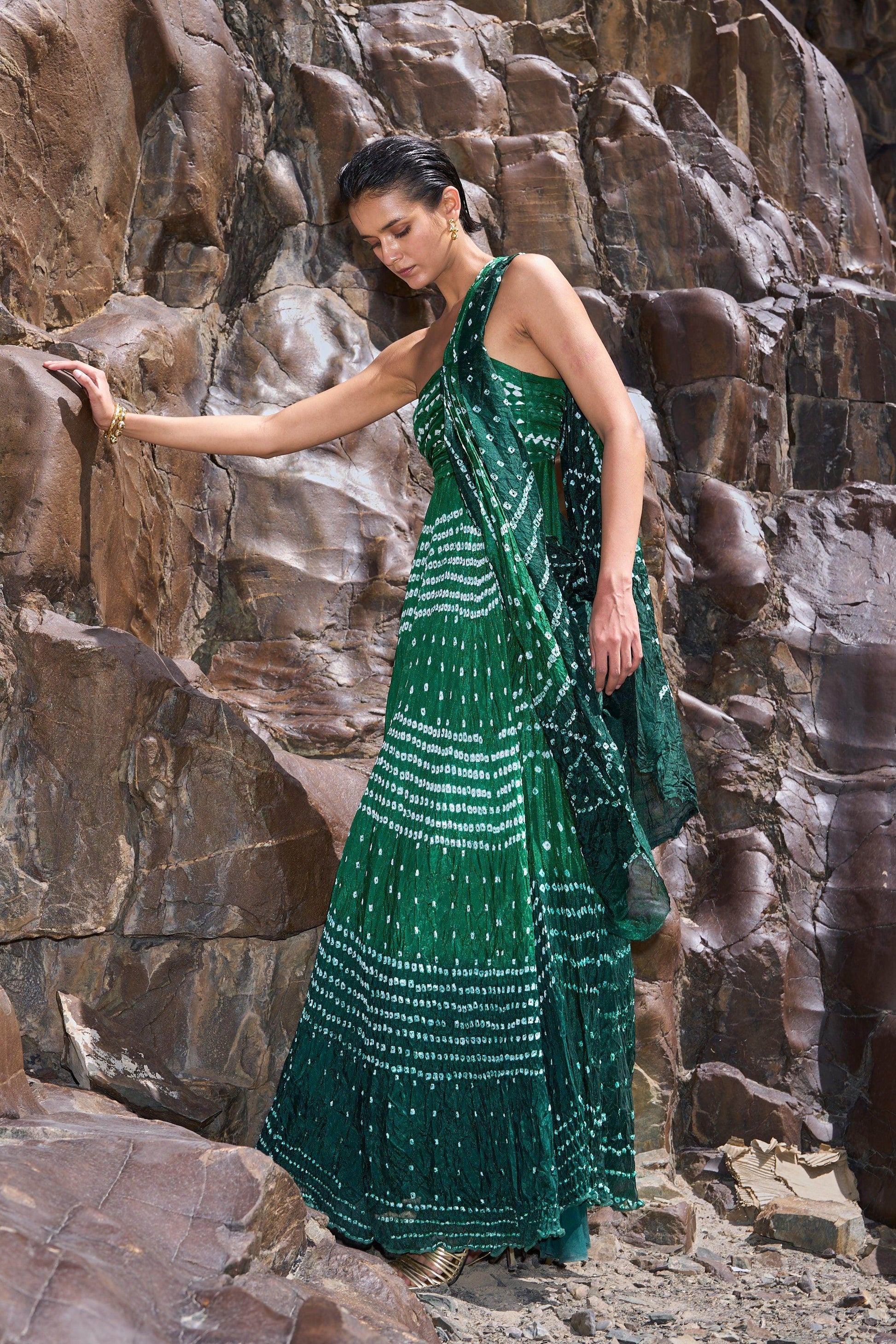 BANDHANI DRAPED SARI GOWN - dash and dot