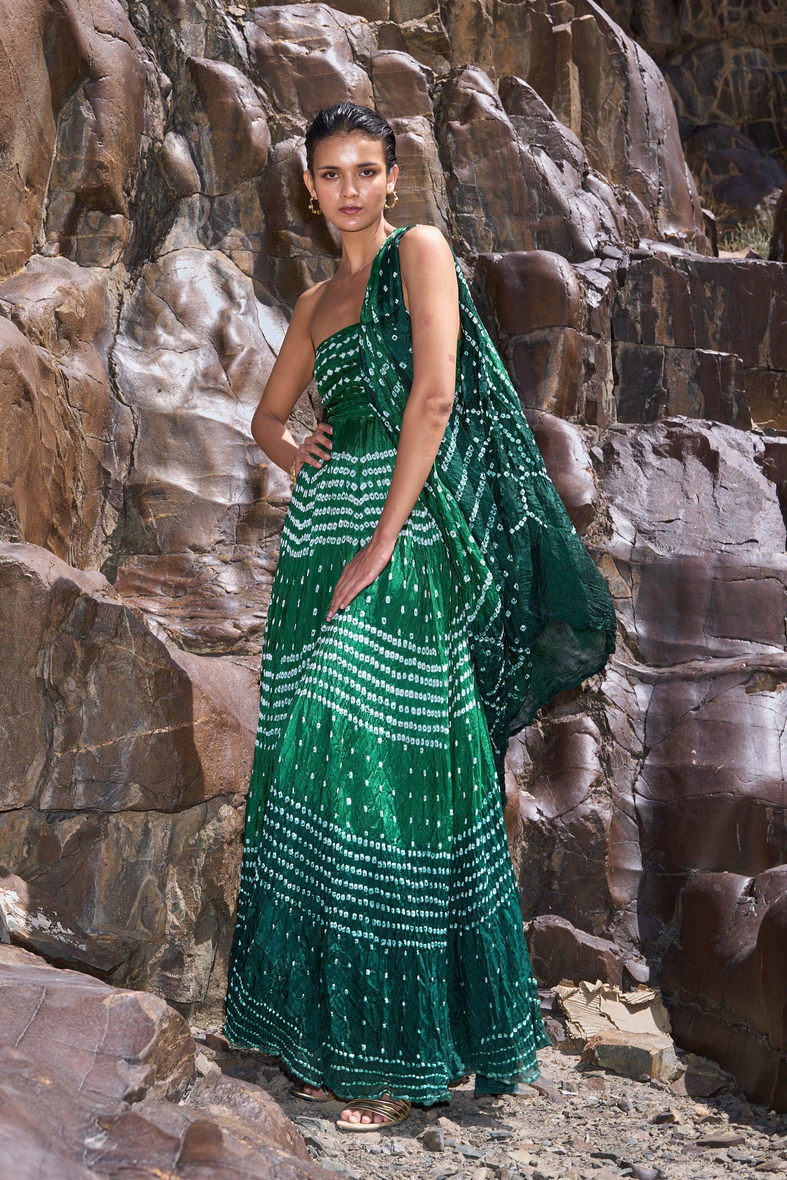 bandhani long dress Vibrant Sindoori Bandhani Long Dress Gillori