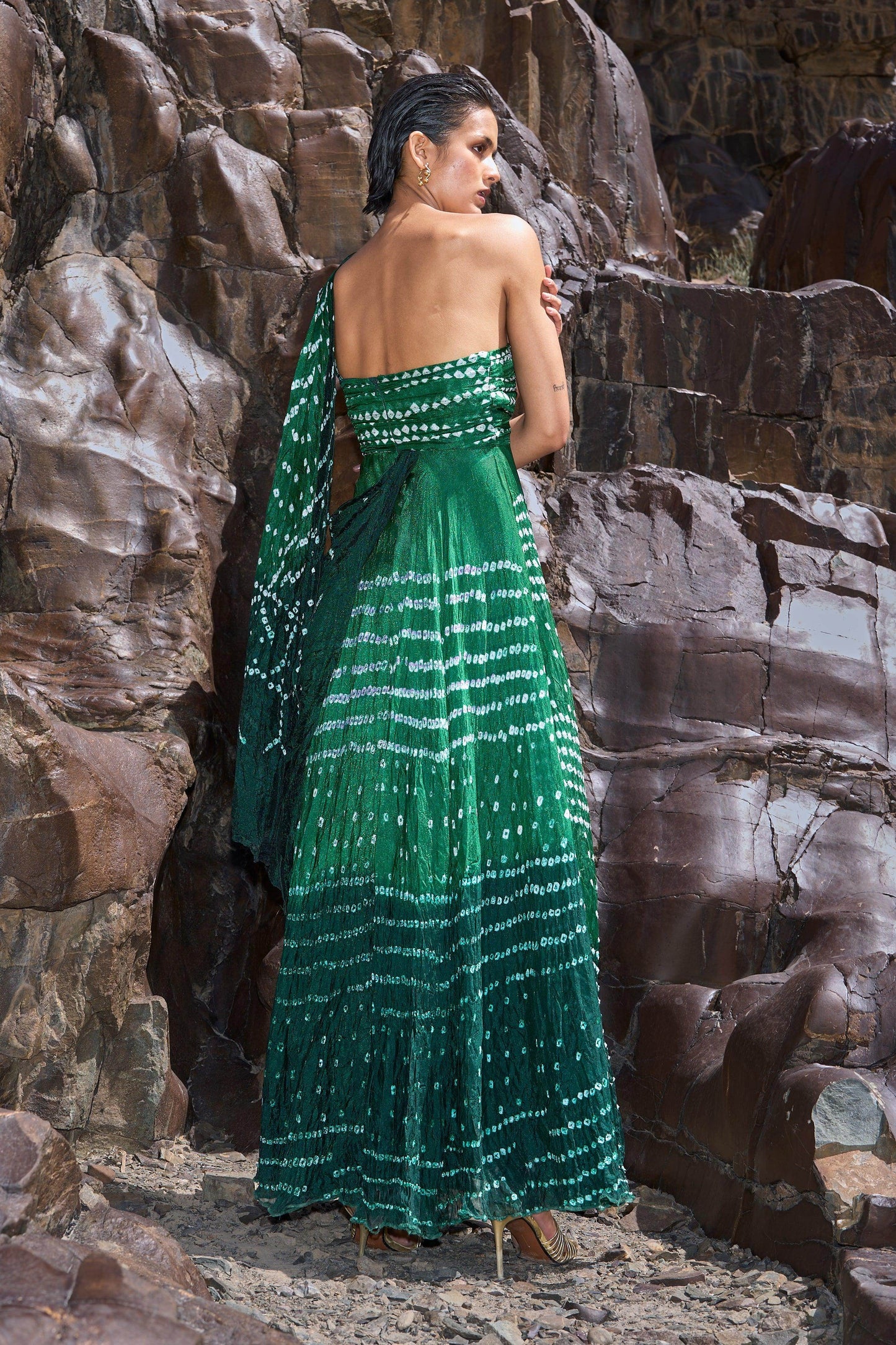 BANDHANI DRAPED SARI GOWN - dash and dot