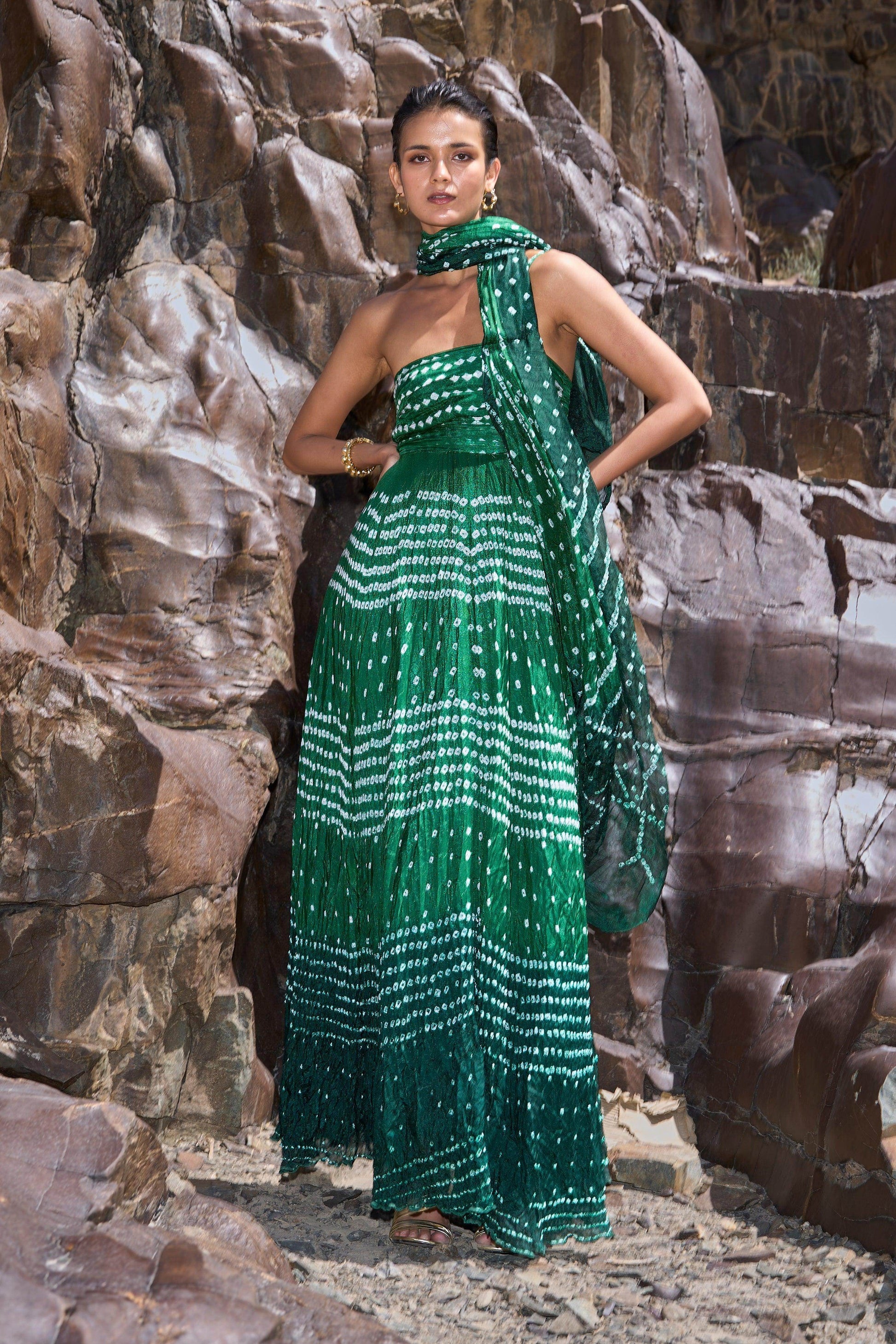 BANDHANI DRAPED SARI GOWN - dash and dot