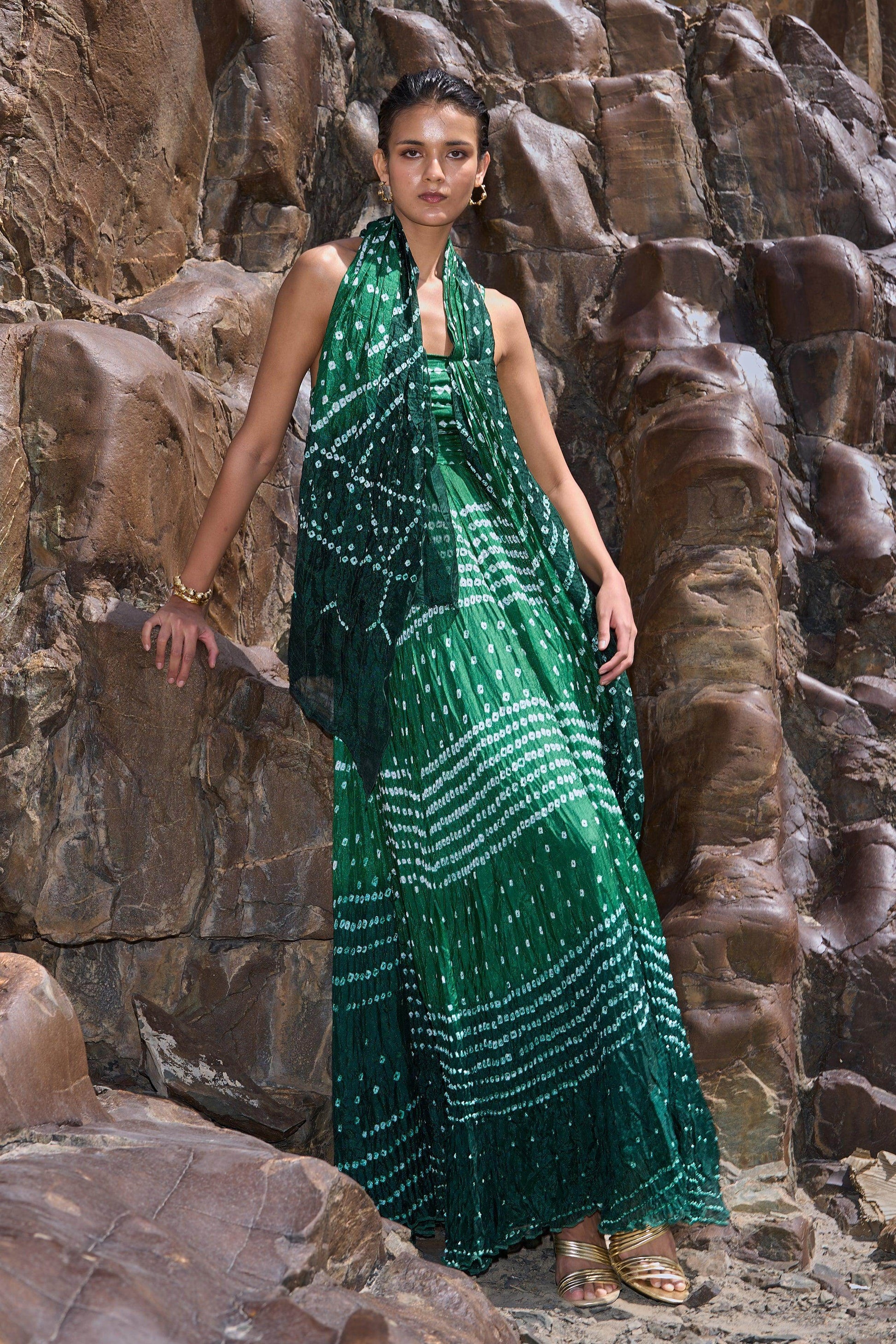 BANDHANI DRAPED SARI GOWN - dash and dot