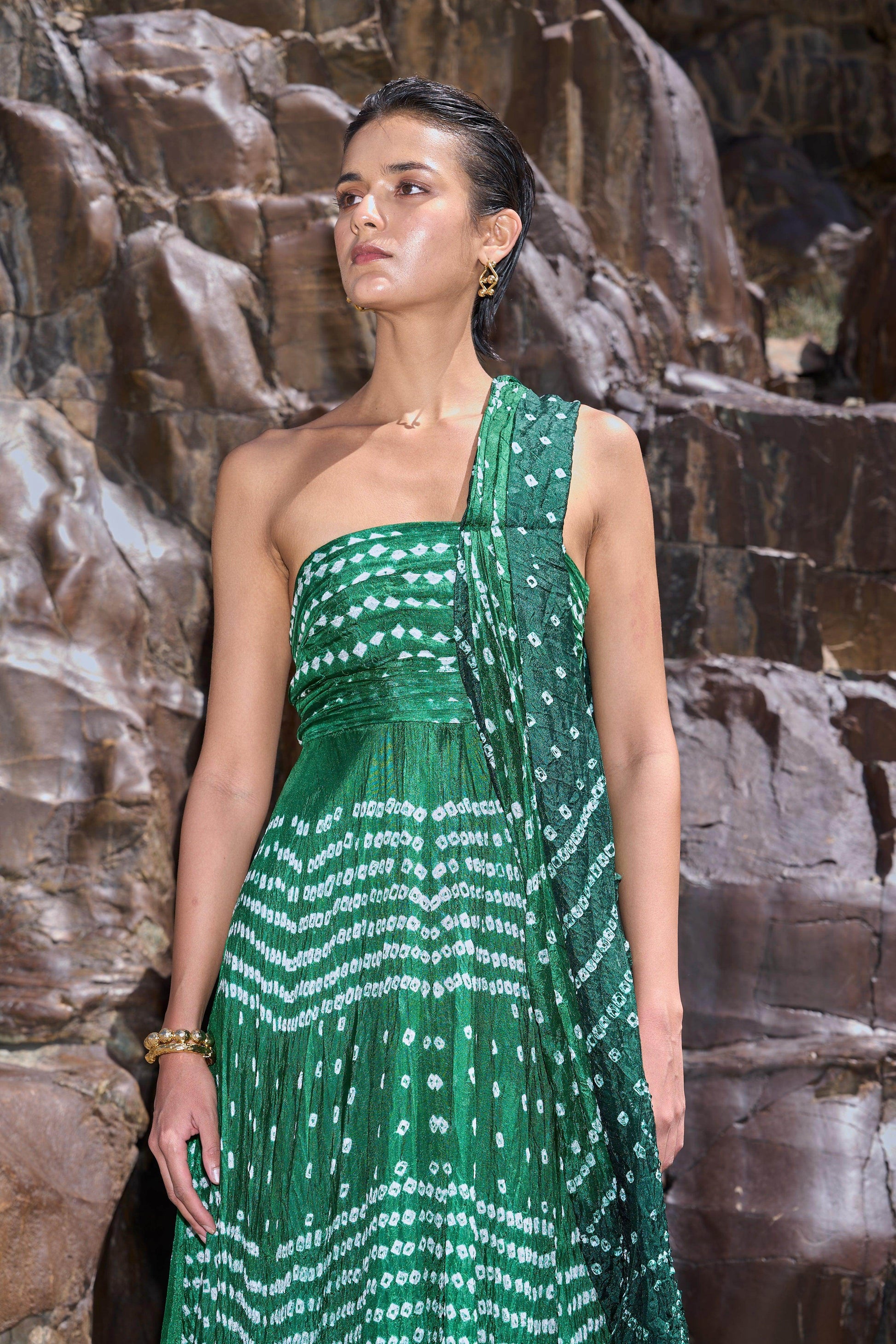 BANDHANI DRAPED SARI GOWN - dash and dot