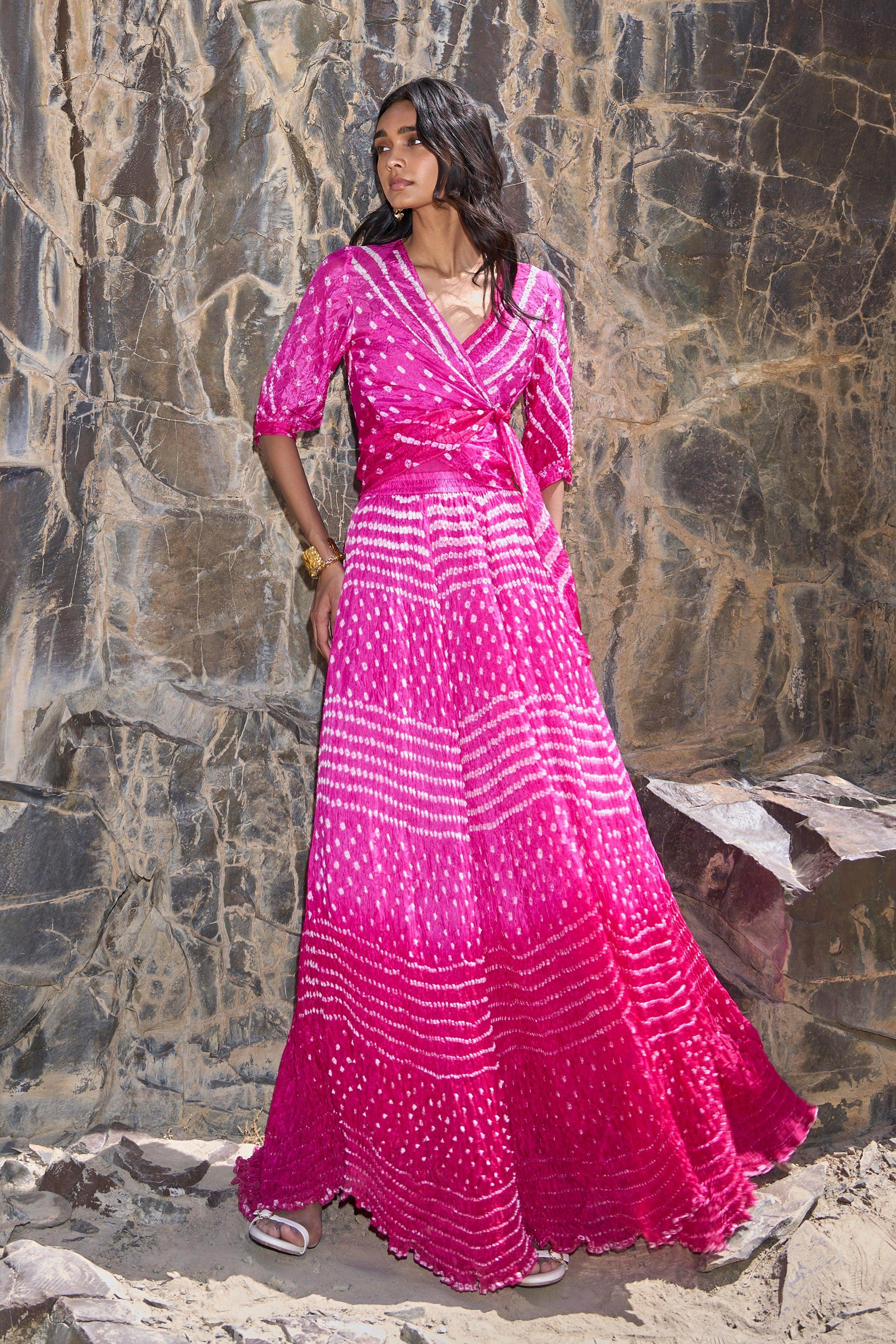 Bandhani Flared Skirt XL / Fuchsia