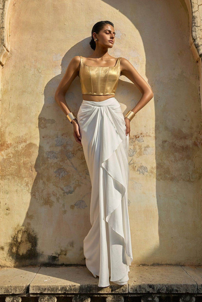 GOLD CORSET & IVORY DRAPED SKIRT - dash and dot dash and dot