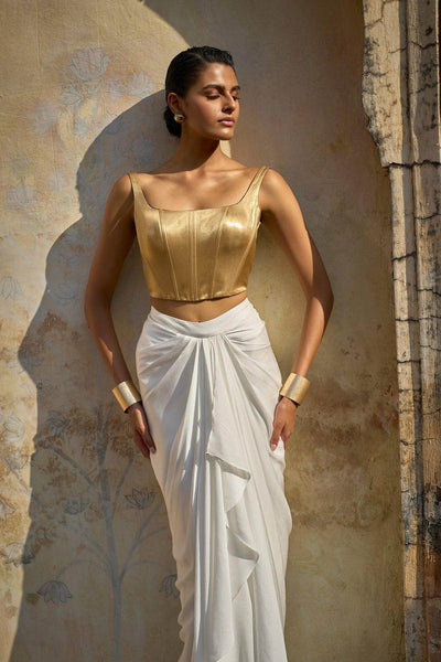 GOLD CORSET & IVORY DRAPED SKIRT - dash and dot