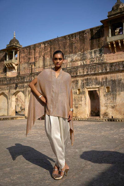 METALLIC LACE TOP & IVORY COWLED PANT - dash and dot