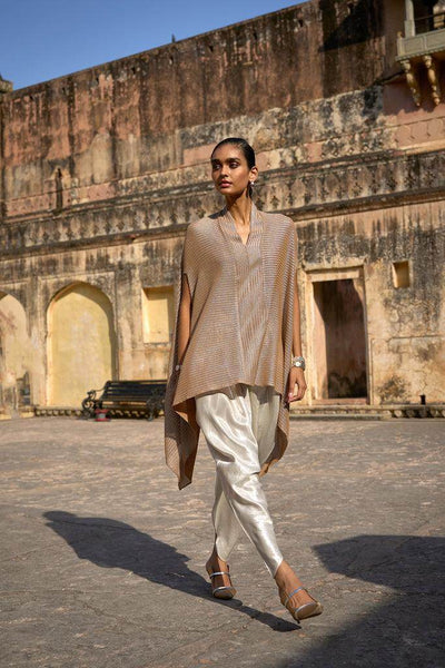 METALLIC LACE TOP & IVORY COWLED PANT - dash and dot