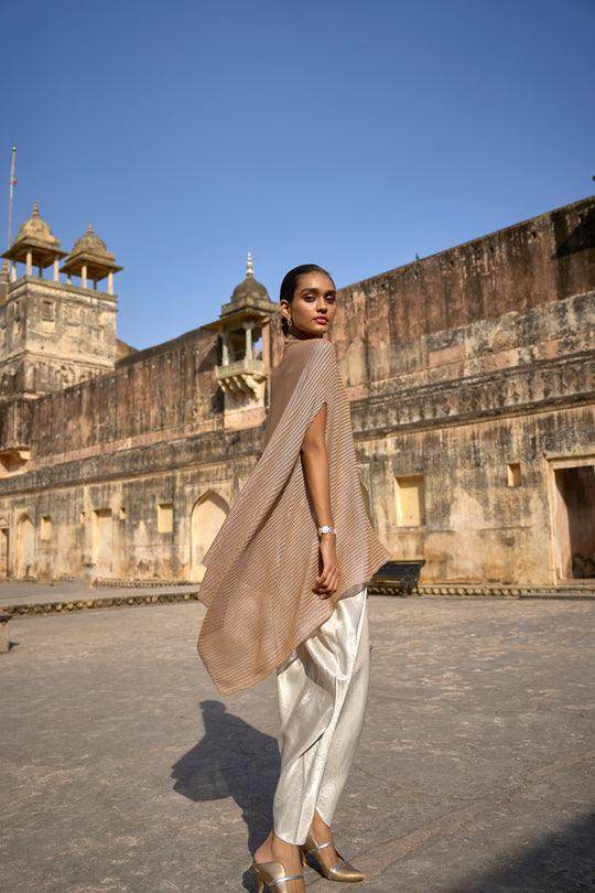METALLIC LACE TOP & IVORY COWLED PANT - dash and dot dash and dot