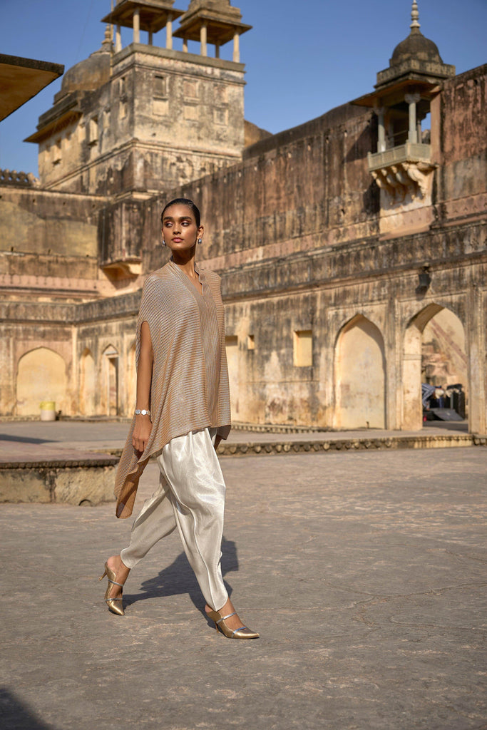 IVORY LAMÉ COWLED PANT - dash and dot dash and dot