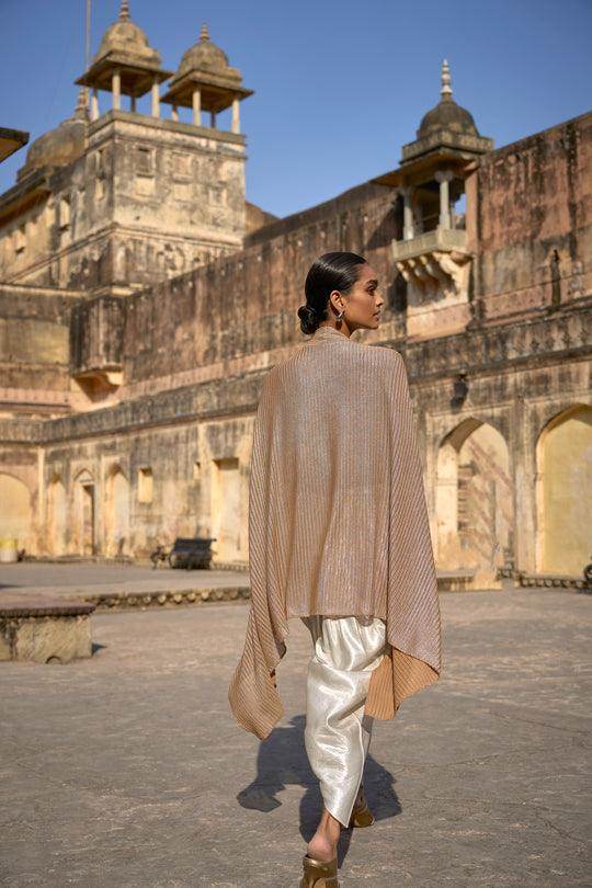 METALLIC LACE TOP & IVORY COWLED PANT - dash and dot