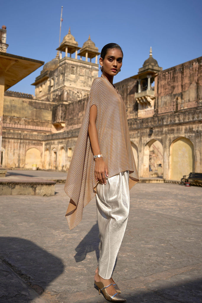 IVORY LAMÉ COWLED PANT - dash and dot dash and dot