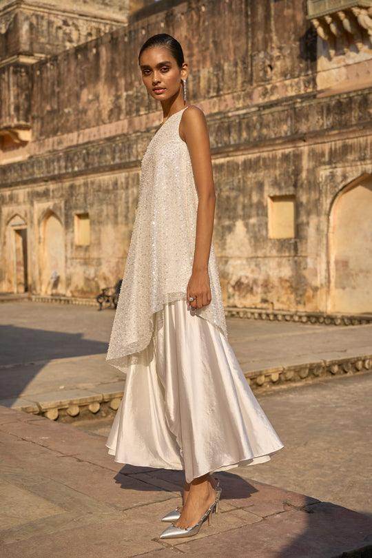 PEARL EMBROIDERED ONE SHOULDER TOP & IVORY CULOTTE - dash and dot