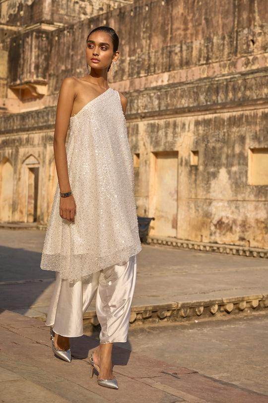 PEARL EMBROIDERED ONE SHOULDER TOP & IVORY CULOTTE - dash and dot