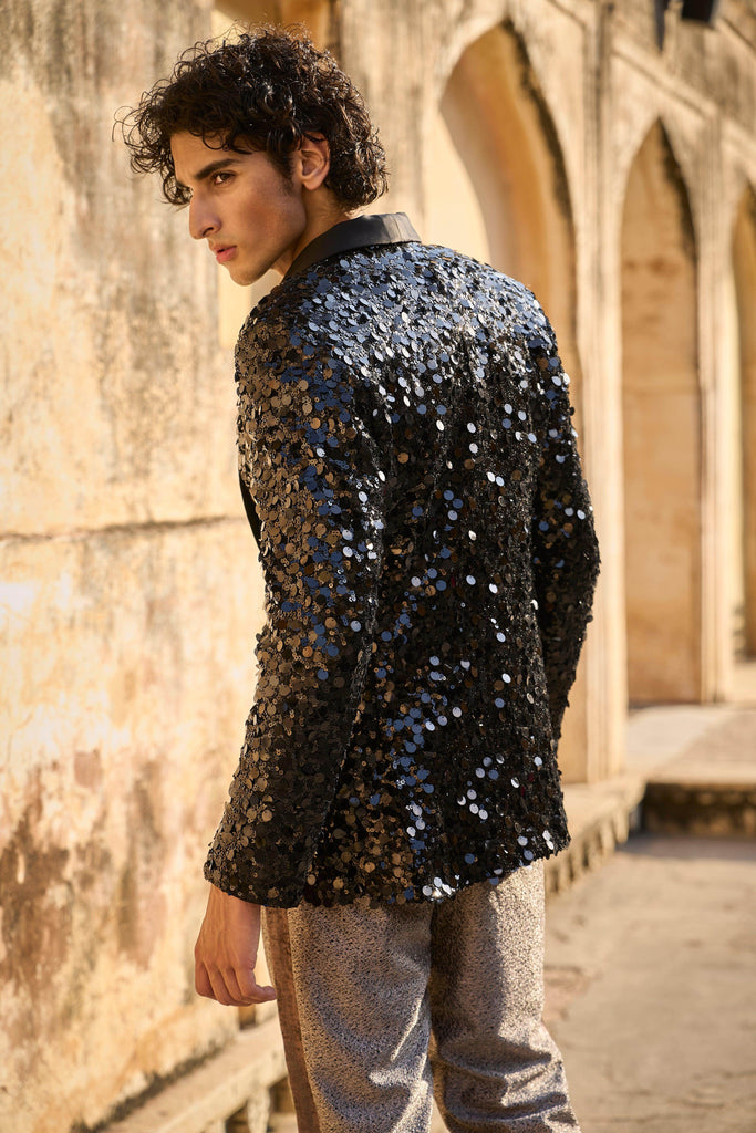 SEQUIN JACKET, METALLIC PANT AND BROOCH SHIRT - dash and dot dash and dot