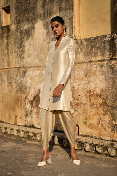 LIGHT GOLD DRAPED DHOTI PANT - dash and dot