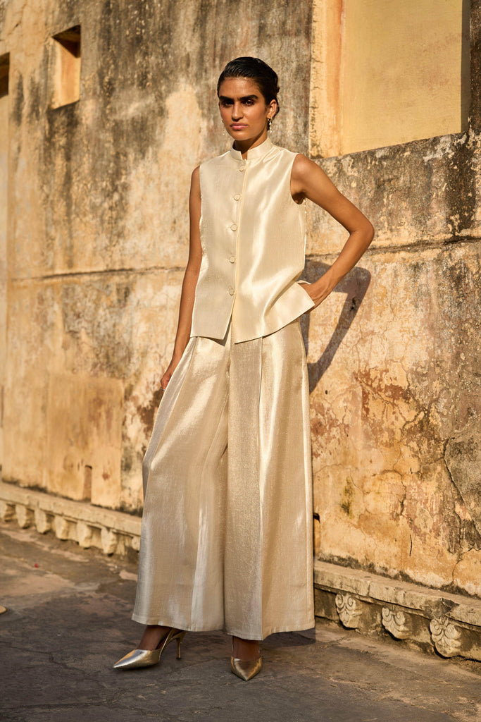 IVORY BROCADE WIDE-LEGGED PANT - dash and dot dash and dot