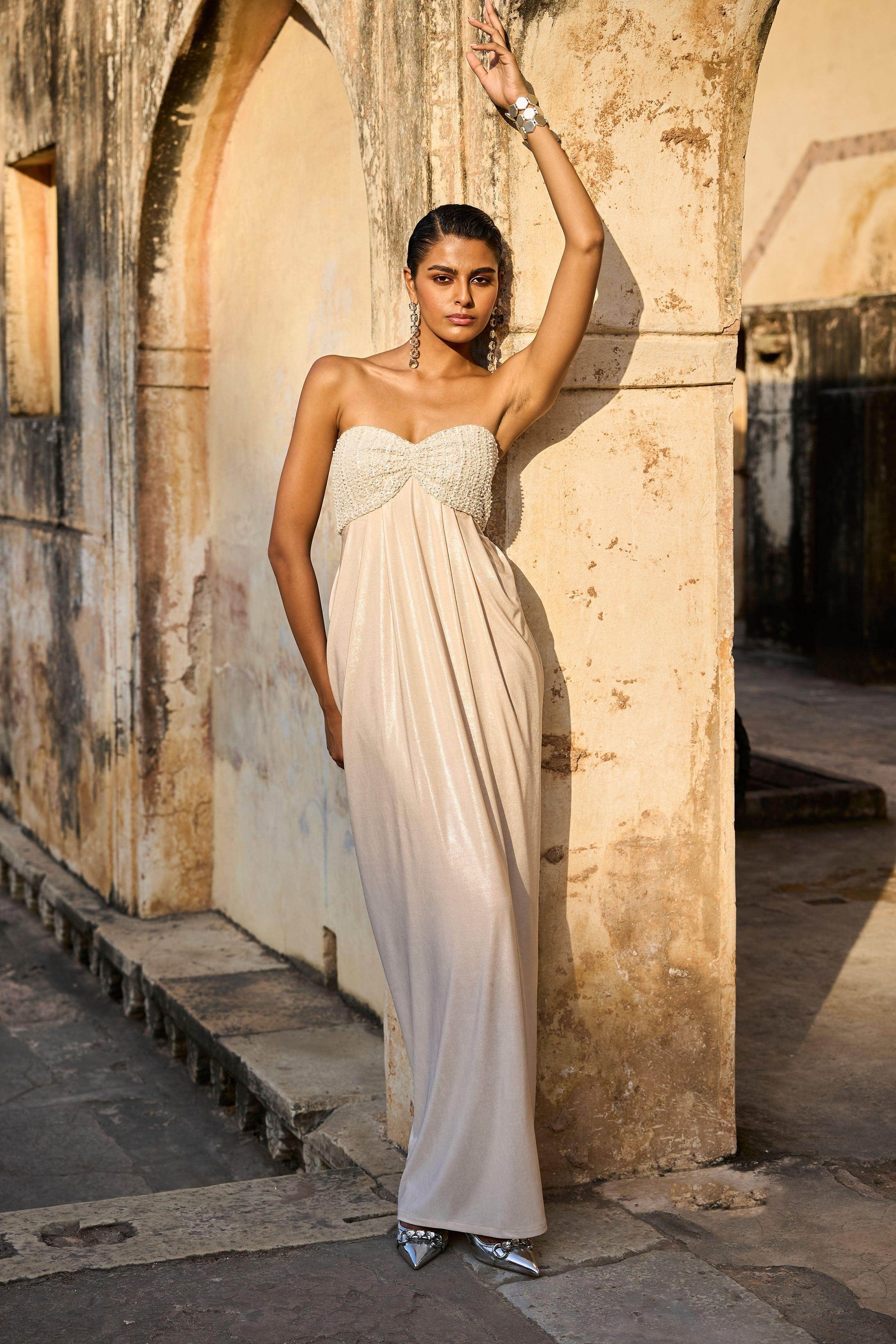 BEADED DRAPED GOWN BEADED DRAPED GOWN