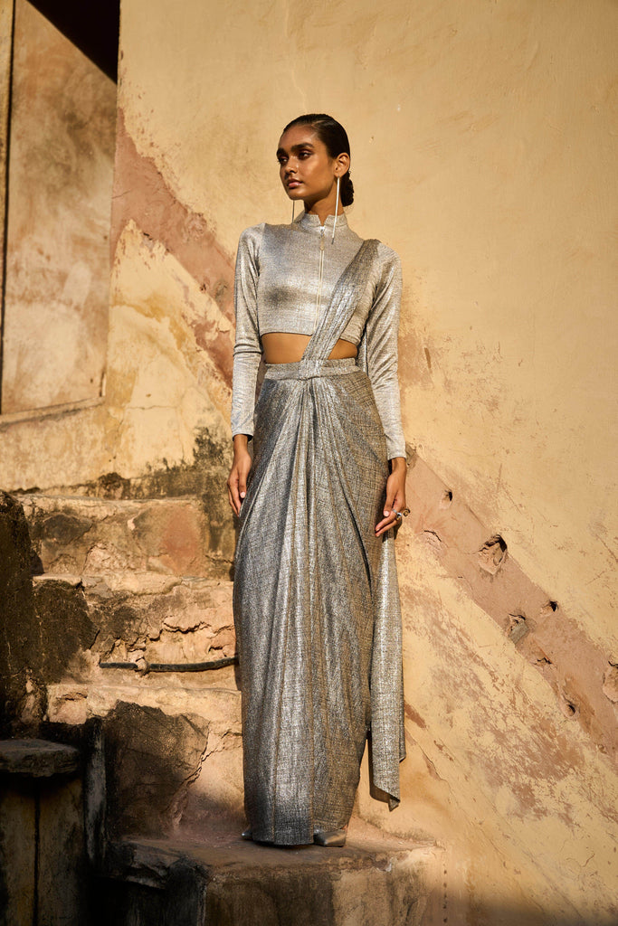 SILVER SARI DRAPE SKIRT - dash and dot dash and dot