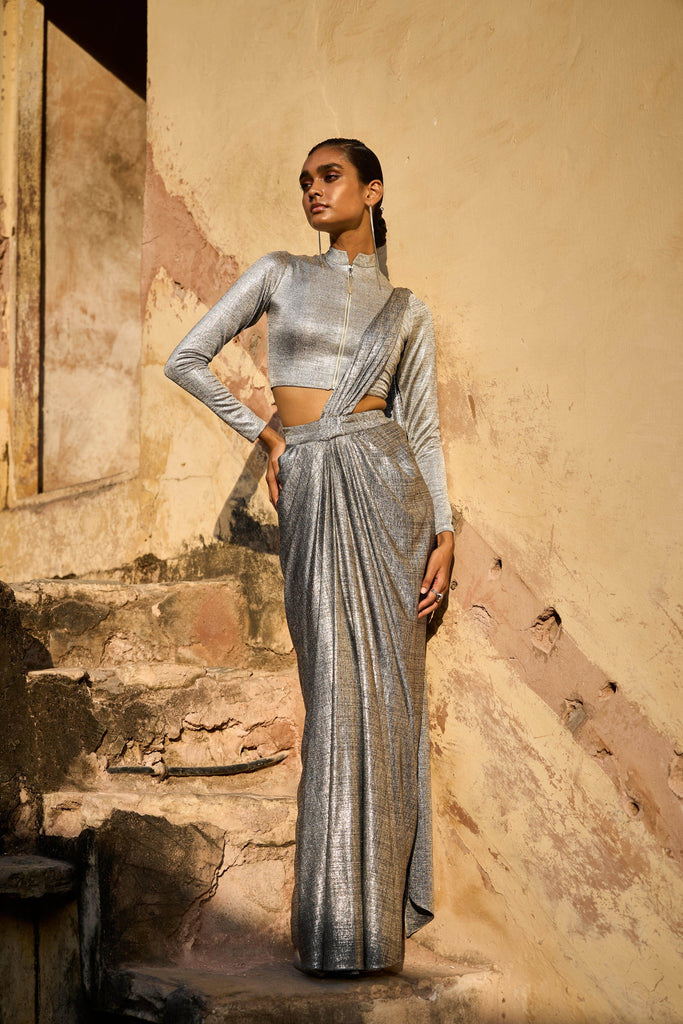 SILVER SARI DRAPE SKIRT - dash and dot dash and dot