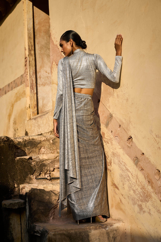 SILVER SARI DRAPE SKIRT - dash and dot dash and dot