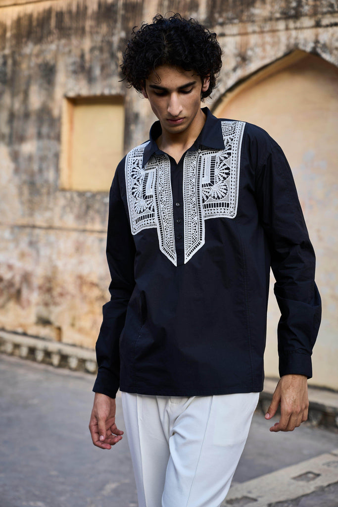 LACE PATCH POPOVER SHIRT - dash and dot dash and dot