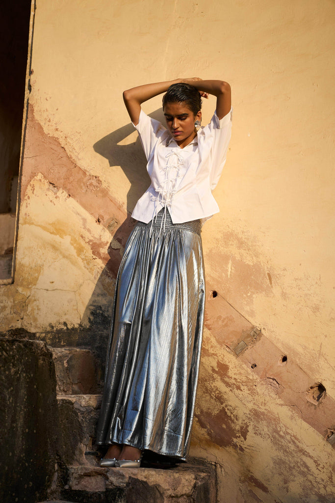 FIT & FLARE SILVER SKIRT - dash and dot dash and dot