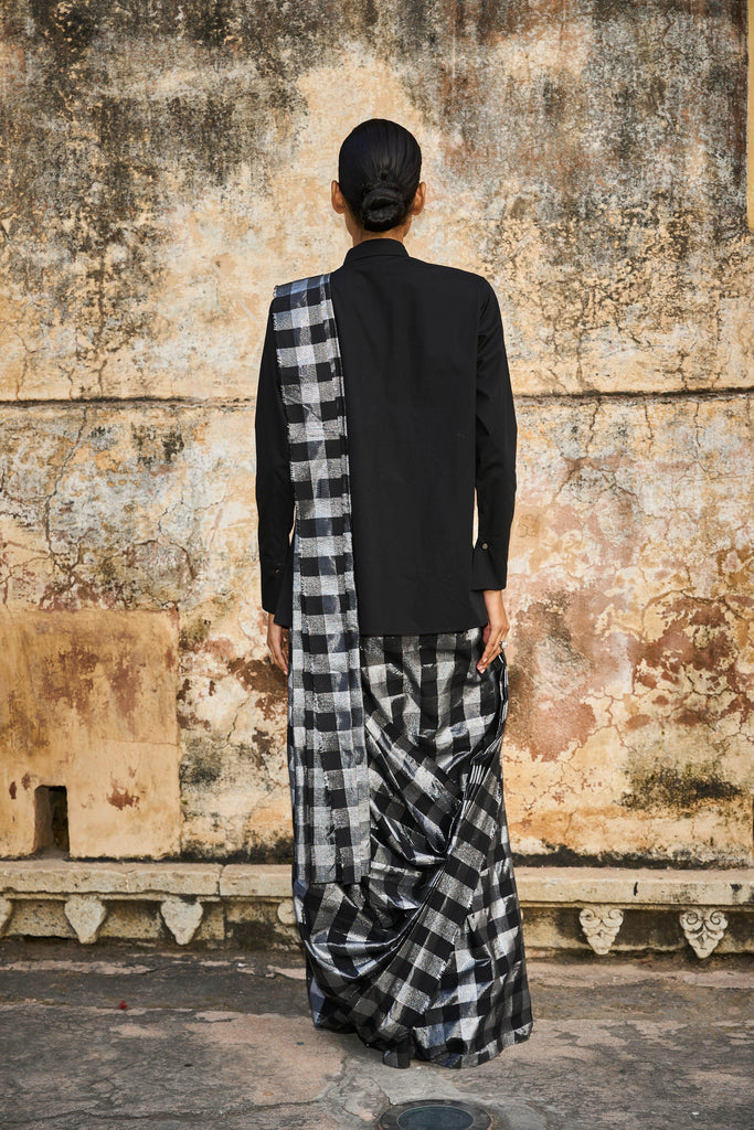 METALLIC CHECK SARI SKIRT - dash and dot dash and dot