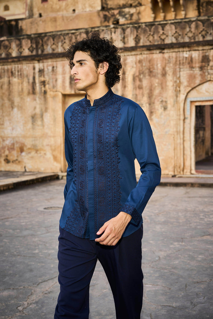 EMBROIDERED COLLAR, PLACKET & CUFF SHIRT - dash and dot dash and dot