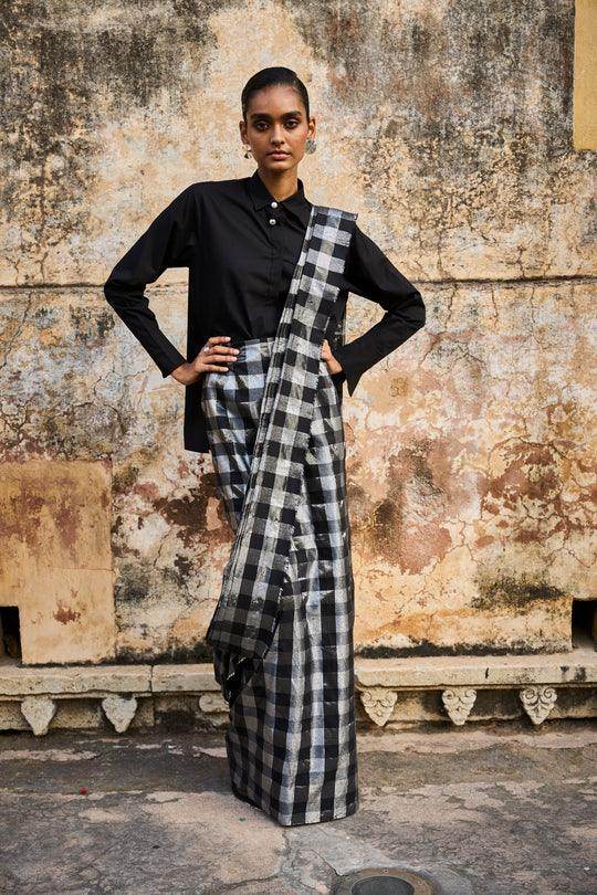 BROOCH COLLAR SHIRT AND SARI DRAPE SKIRT - dash and dot dash and dot