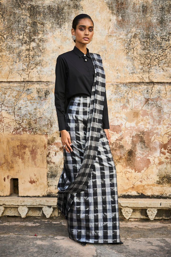 METALLIC CHECK SARI SKIRT - dash and dot dash and dot