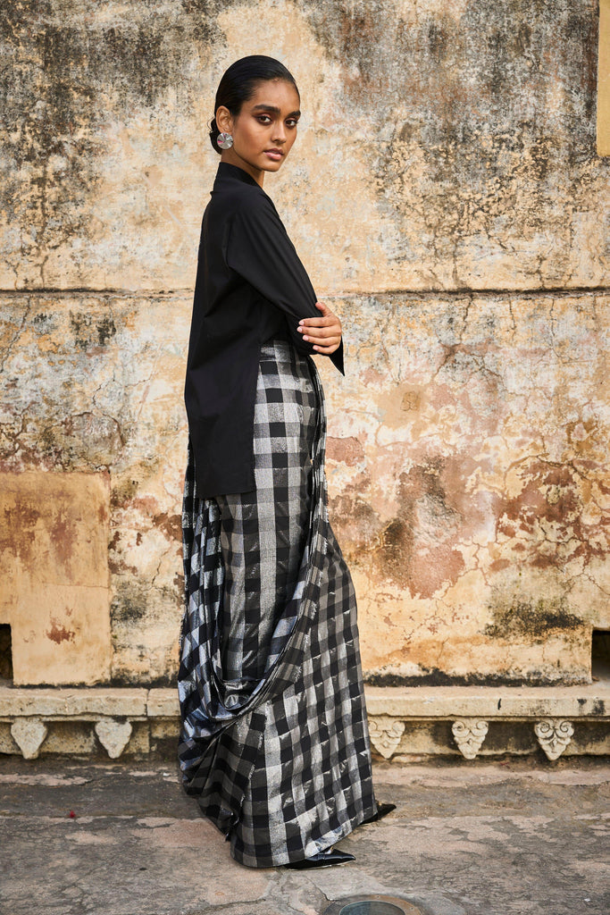 METALLIC CHECK SARI SKIRT - dash and dot dash and dot