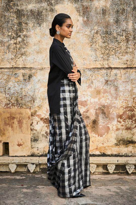 BROOCH COLLAR SHIRT AND SARI DRAPE SKIRT - dash and dot dash and dot