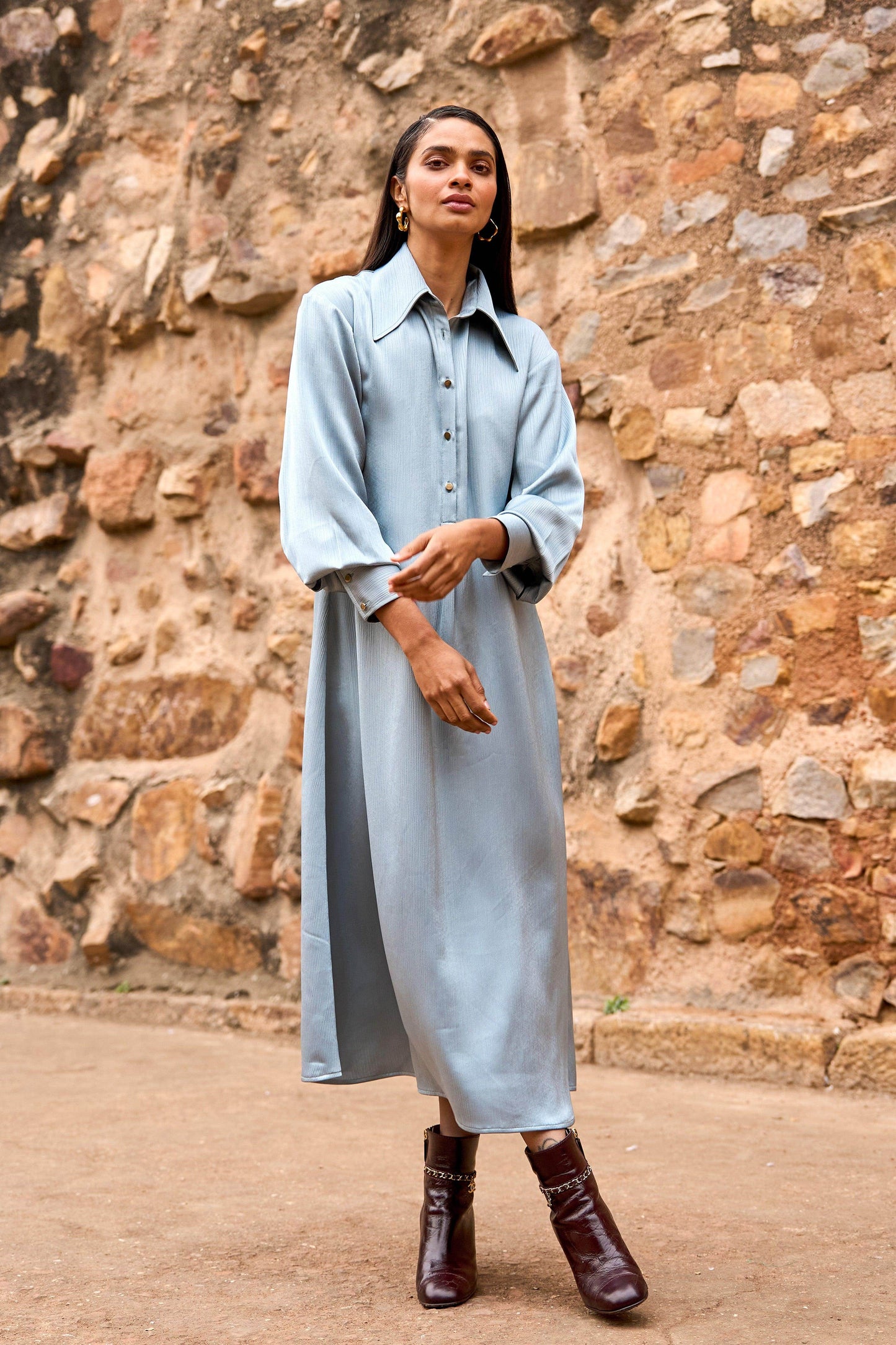TEXTURED SATIN SHIRT DRESS - dash and dot