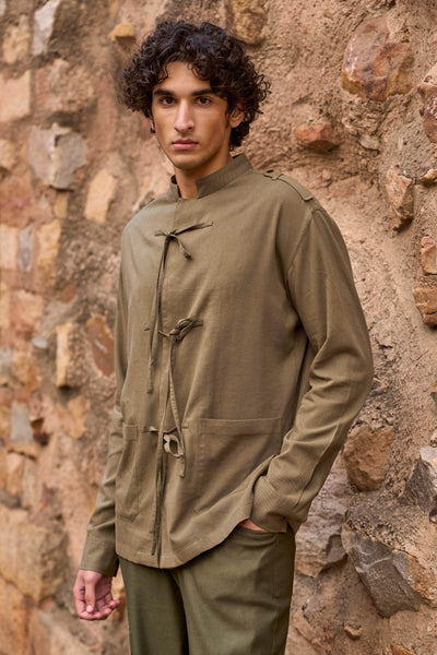 OLIVE FRONT TIE SHIRT - dash and dot