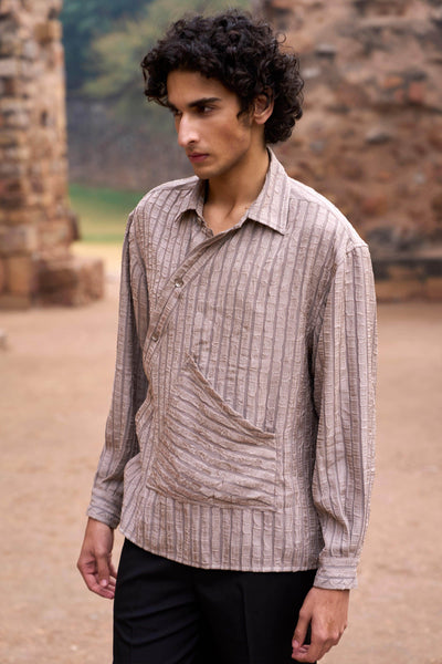 TEXTURED STRIPE SLANT FRONT SHIRT - dash and dot