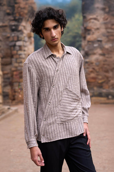 TEXTURED STRIPE SLANT FRONT SHIRT - dash and dot