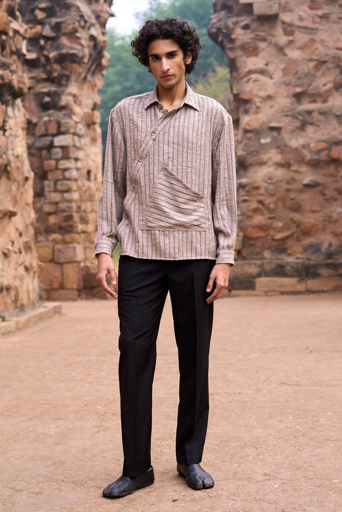 TEXTURED STRIPE SLANT FRONT SHIRT - dash and dot dash and dot