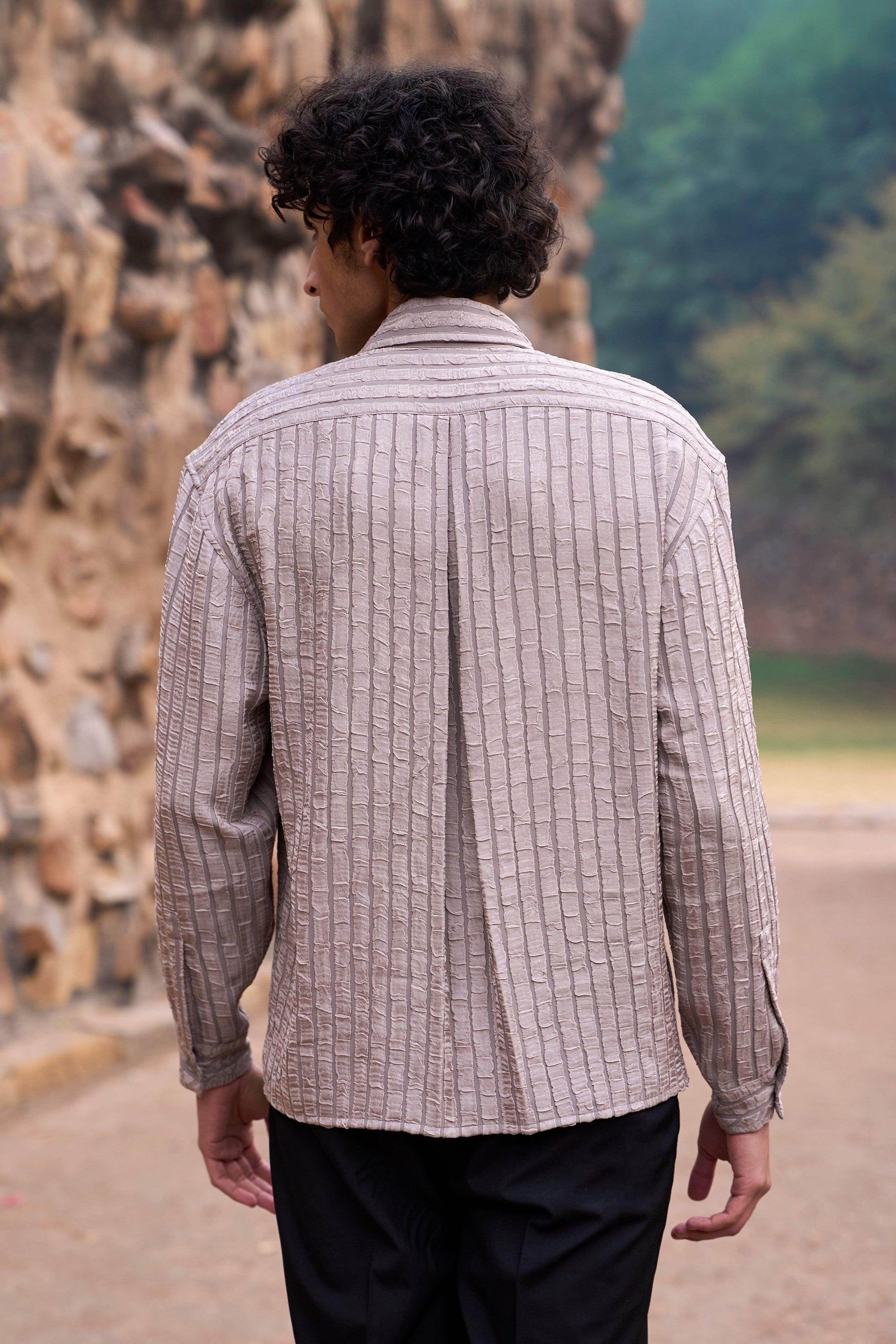 TEXTURED STRIPE SLANT FRONT SHIRT - dash and dot