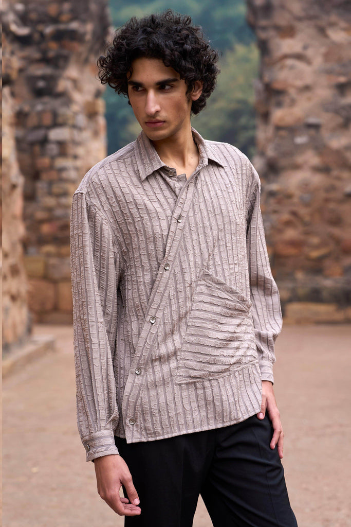 TEXTURED STRIPE SLANT FRONT SHIRT - dash and dot dash and dot