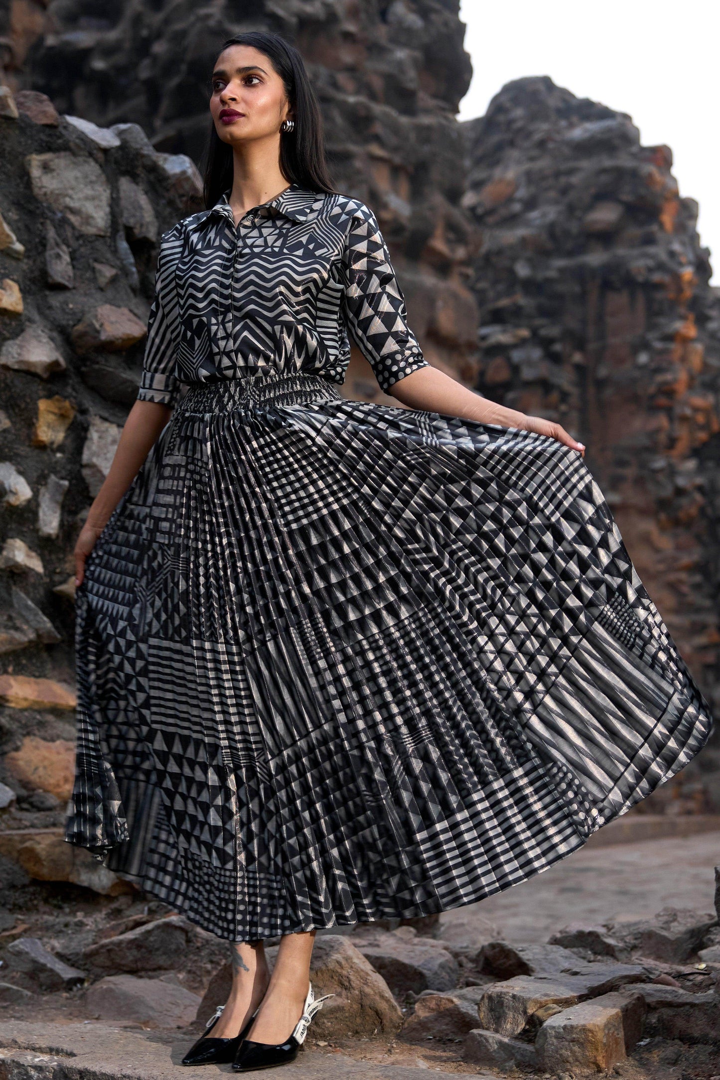 TRIBAL SHIMMER AND PLEATED SKIRT SET - dash and dot