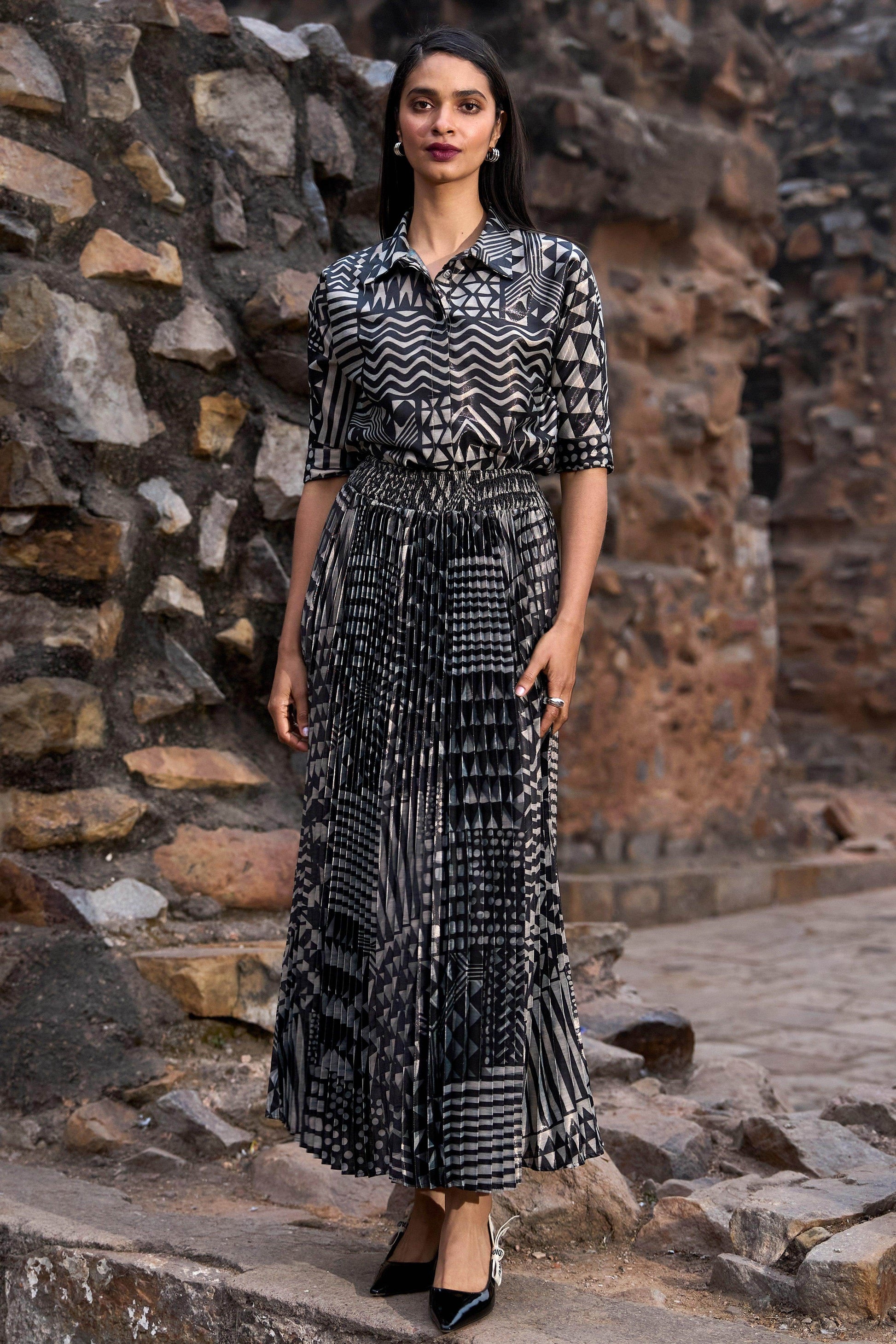 TRIBAL SHIMMER AND PLEATED SKIRT SET - dash and dot